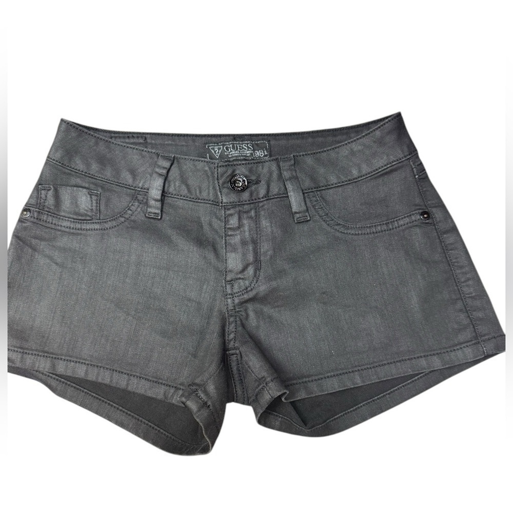 Limited Ed Guess Los Angeles Black Coated Denim Shorts Sz 26 SOLDOUT Rocker